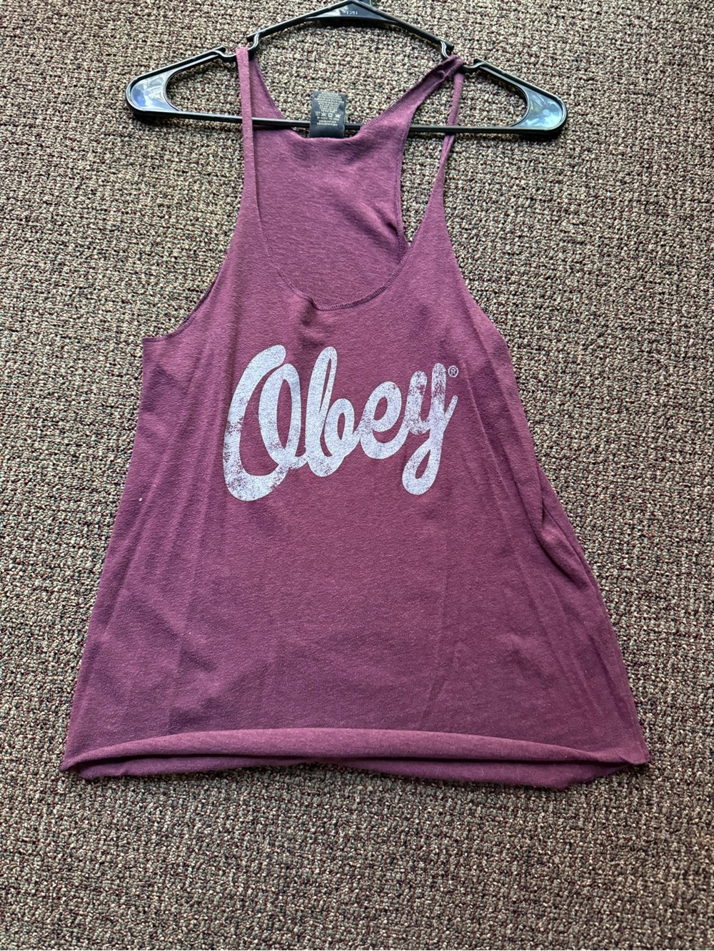 Obey Women's Maroon Script Logo Tank